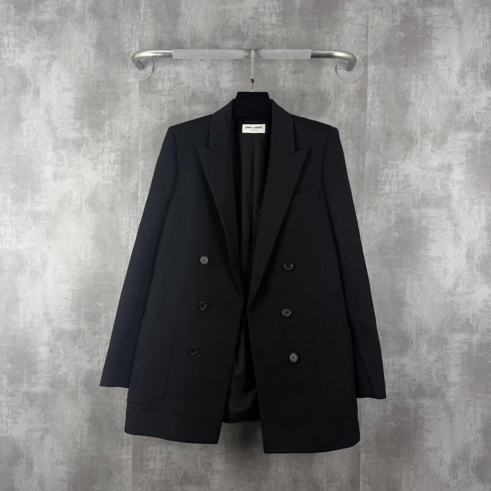 Saint Laurent Black Double-Breasted Blazer with Peak Lapels